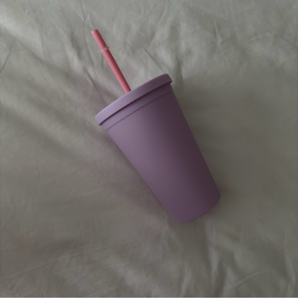 Purple Tumbler Cup with Pink Straw